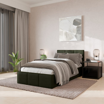 ŁÓŻKO POJEDYNCZE 90x200cm ŁÓŻKO TAPICEROWANE Z POJEMNIKIEM KHAKI - Muralo