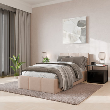 ŁÓŻKO POJEDYNCZE 90x200cm ŁÓŻKO TAPICEROWANE Z POJEMNIKIEM KREMOWE - Muralo