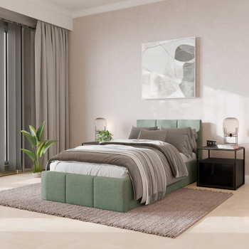 ŁÓŻKO POJEDYNCZE 90x200cm ŁÓŻKO TAPICEROWANE Z POJEMNIKIEM MIĘTOWE - Muralo