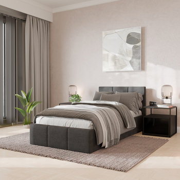 ŁÓŻKO POJEDYNCZE 90x200cm ŁÓŻKO TAPICEROWANE Z POJEMNIKIEM SZARE - Muralo