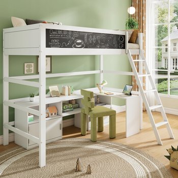 łóżko pojedyncze dla dzieci na poddaszu 90*200 cm białe drabinka do szafki - Arhatreya