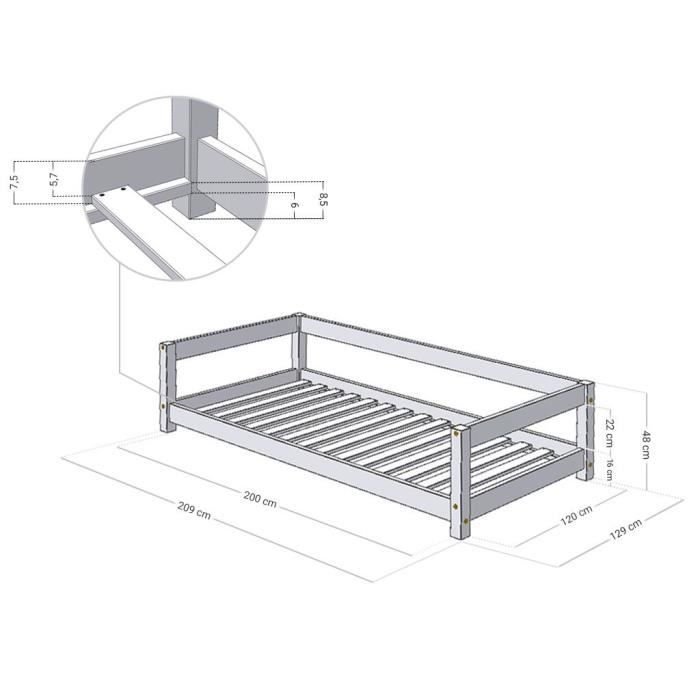 Łóżko Pojedyncze STUDY Ze Sprężynami Skrzynkowymi - Szare - 120 X 200 ...