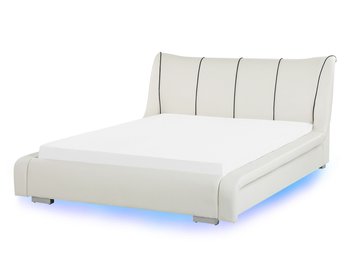 Łóżko skórzane LED, biała, Beliani Nantes, 168x237 cm - Beliani