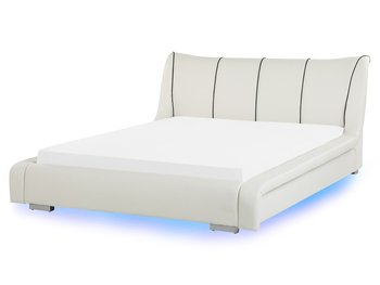 Łóżko skórzane LED, białe, Beliani Nantes, 160x200 cm - Beliani