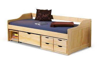 Łóżko, sosna, ELIOR Nixer, z szufladami, 72x209x96 cm - Elior