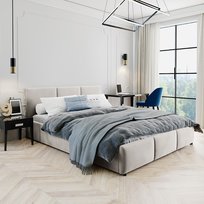 Łóżko tapicerowane 140×200 z pojemnikiem na pościel beżowe HLR-5 Nela