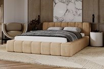 Łóżko tapicerowane 160 x 200 cm Bolonia - gruba pianka, stelaż, pojemnik - Ciemny beż (Amor Velvet 4302)