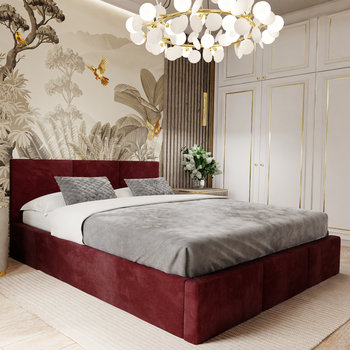 ŁÓŻKO TAPICEROWANE DO SYPIALNI 120cm x 200cm ŁÓŻKO PODWÓJNE Z POJEMNIKIEM BORDOWE - Muralo
