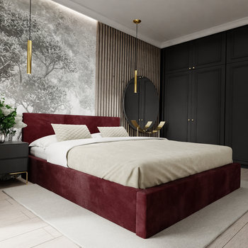 ŁÓŻKO TAPICEROWANE DO SYPIALNI 120cm x 200cm ŁÓŻKO PODWÓJNE Z POJEMNIKIEM BORDOWE - Muralo