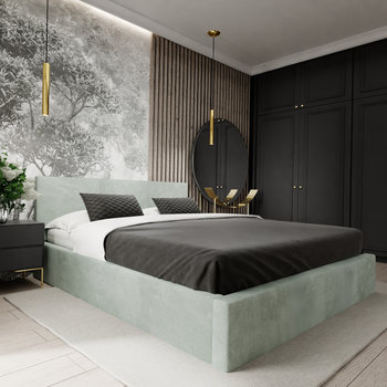 ŁÓŻKO TAPICEROWANE DO SYPIALNI 120cm x 200cm ŁÓŻKO PODWÓJNE Z POJEMNIKIEM MIĘTOWE - Muralo