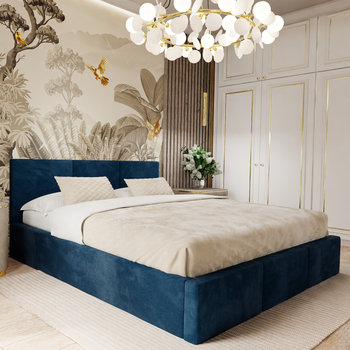Łóżko tapicerowane do sypialni 140cm x 200cm łóżko podwójne z pojemnikiem granatowe - Muralo
