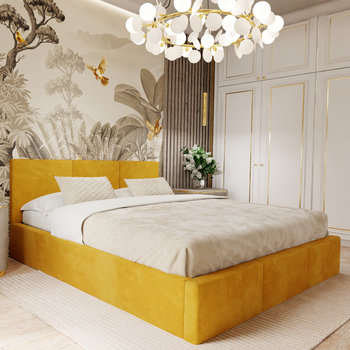 Łóżko tapicerowane do sypialni 140cm x 200cm łóżko podwójne z pojemnikiem żółte - Muralo