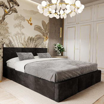 Łóżko Tapicerowane Do Sypialni 160cm X 200cm Łóżko Podwójne Z Pojemnikiem Czarne - Muralo