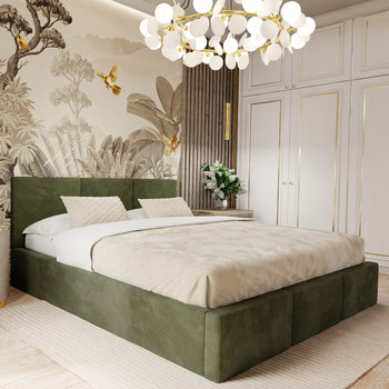 Łóżko tapicerowane do sypialni 160cm x 200cm łóżko podwójne z pojemnikiem khaki - Muralo