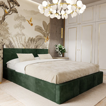 ŁÓŻKO TAPICEROWANE DO SYPIALNI 180cm x 200cm ŁÓŻKO PODWÓJNE Z POJEMNIKIEM BUTELKOWA ZIELEŃ - Muralo