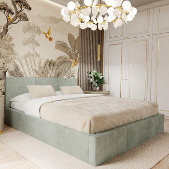 ŁÓŻKO TAPICEROWANE DO SYPIALNI 180cm x 200cm ŁÓŻKO PODWÓJNE Z POJEMNIKIEM MIĘTOWE - Muralo