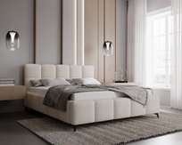 Łóżko tapicerowane na nóżkach 180x200 Kastilo - łóżko podwójne, tkanina boucle, pojemnik - Kremowy (Anthology 1)