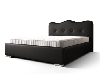 Łóżko Tapicerowane Podwójne 160x200 + Pikowane Profilowane Wezgłowie Z Guzikami + Pojemnik + Stelaż Drewniany Unoszony - Palermo Czarny / Meble Sypialnia - KM Meble