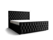 Łóżko Tapicerowane Z Kryształkami 180x200 + 2 Oparcia + Pojemnik + Stelaż Drewniany Unoszony - Riviera Czarny / Meble Sypialnia