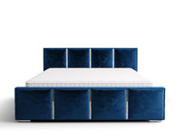 Łóżko Tapicerowane Z Lustrami 120x200 + 2 Oparcia + Pojemnik + Stelaż Drewniany Unoszony - Modena Granatowy / Meble Sypialnia