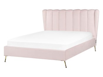 Łóżko welurowe 140 x 200 cm z portem USB różowe MIRIBEL - Beliani