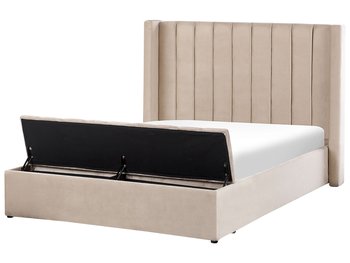 Łóżko welurowe z ławką 140 x 200 cm beżowe NOYERS - Beliani