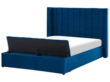 Łóżko welurowe z ławką 140 x 200 cm niebieskie NOYERS - Beliani