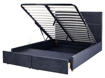 Łóżko welurowe z pojemnikiem 160 x 200 cm czarne VERNOYES - Beliani