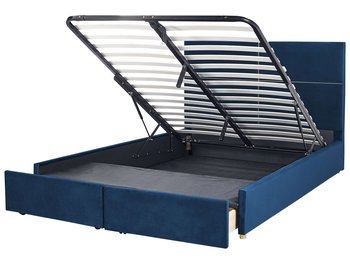 Łóżko welurowe z pojemnikiem 180 x 200 cm niebieskie VERNOYES - Beliani
