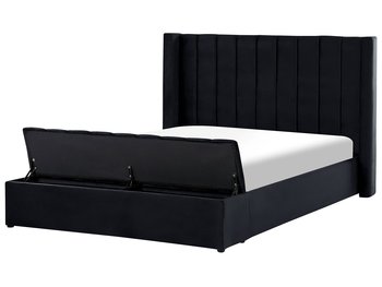Łóżko wodne welurowe z ławką 160 x 200 cm czarne NOYERS - Beliani