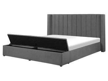 Łóżko wodne welurowe z ławką 160 x 200 cm szare NOYERS - Beliani