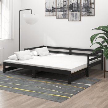 Łóżko wysuwane, lite drewno sosnowe, czarne, VidaXL, 2x90x200 cm - vidaXL