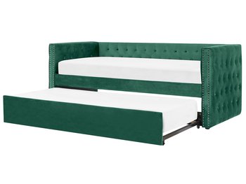 Łóżko wysuwane welurowe, zielone, Beliani Gassin, 90x200 cm - Beliani
