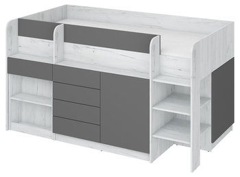 Łóżko z biurkiem, antresola, biały, grafit, Smile, Prawe - BIM Furniture