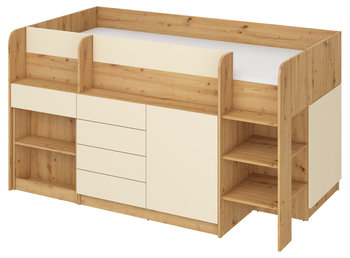 Łóżko z biurkiem, antresola, dąb arisan, krem, Smile, Prawe - BIM Furniture