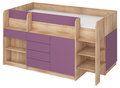 Łóżko z biurkiem, antresola, dąb sonoma, fiolet, Smile, Prawe - BIM Furniture