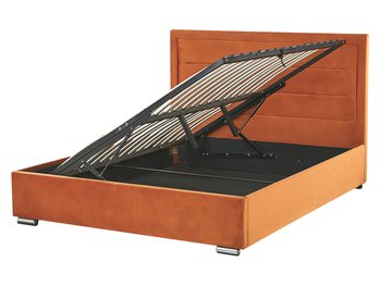 Łóżko z pojemnikiem welurowe 140 x 200 cm pomarańczowe ROUEN - Beliani