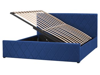 Łóżko z pojemnikiem welurowe 160 x 200 cm niebieskie ROCHEFORT - Beliani