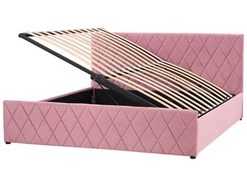 Łóżko z pojemnikiem welurowe 180 x 200 cm różowe ROCHEFORT - Beliani