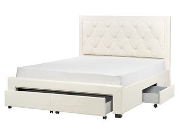 Łóżko z szufladami welurowe 160 x 200 cm kremowe LIEVIN - Beliani