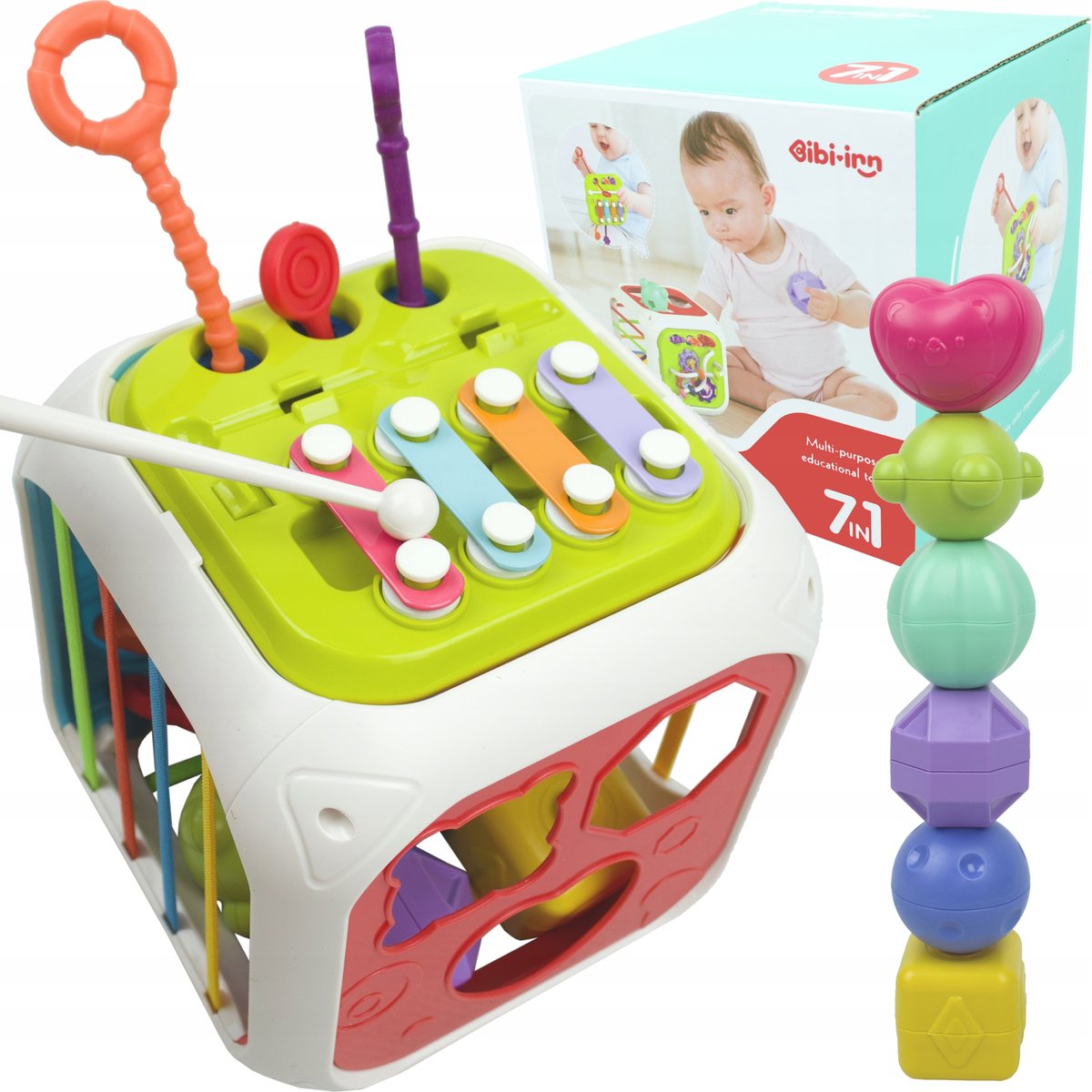 LT537 KOSTKA SORTER ZABAWKA SENSORYCZNA 7w1 CYMBAŁKI KLOCKI EDUKACYJNA ...