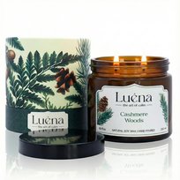 Luéna - Cashmere Woods | Świeca Zapachowa Sojowa Premium 250ml | Wykonana Ręcznie | 55h Palenia | Idealny Prezent
