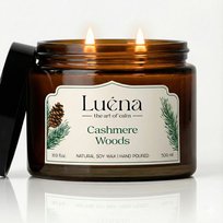 Luéna - Cashmere Woods | Świeca Zapachowa Sojowa Premium 500ml | Wykonana Ręcznie | 100h Palenia | Idealny Prezent