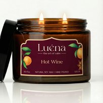 Luéna - Hot Wine | Świeca Zapachowa Sojowa Premium 500ml | Wykonana Ręcznie | 100h Palenia | Idealny Prezent
