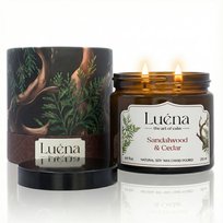 Luéna - Sandalwood & Cedar | Świeca Zapachowa Sojowa Premium 250ml | Wykonana Ręcznie | 55h Palenia | Idealny Prezent