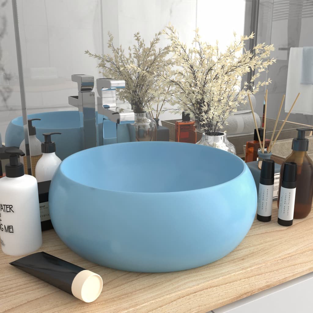 Фото - Умивальник VidaXL Luksusowa okrągła umywalka,matowy błękit 40x15cm ceramika 