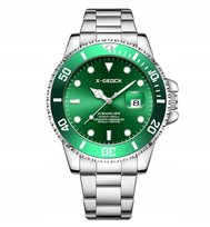 LUKSUSOWY MĘSKI ZEGAREK X-GEQCK Srebrny Stalowa BRANSOLETA WODOODPORNY