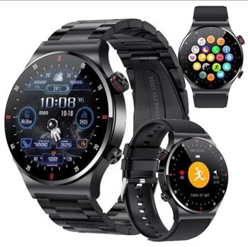 Luksusowy Smartwatch męski zegarek elegancki czarny 2 paski Polskie Menu - Inny producent