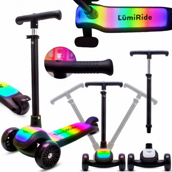 LUMI RIDE Hulajnoga trójkołowa balansowa składana regulowana Platforma LED 7 kolorów 20 programów czarny Sun Baby - Sun Baby