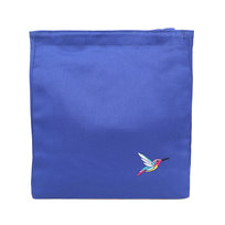 Lunch bag niebieski z ozdobnym haftem, unikalna torba z wodoodporną podszewką na lunch.